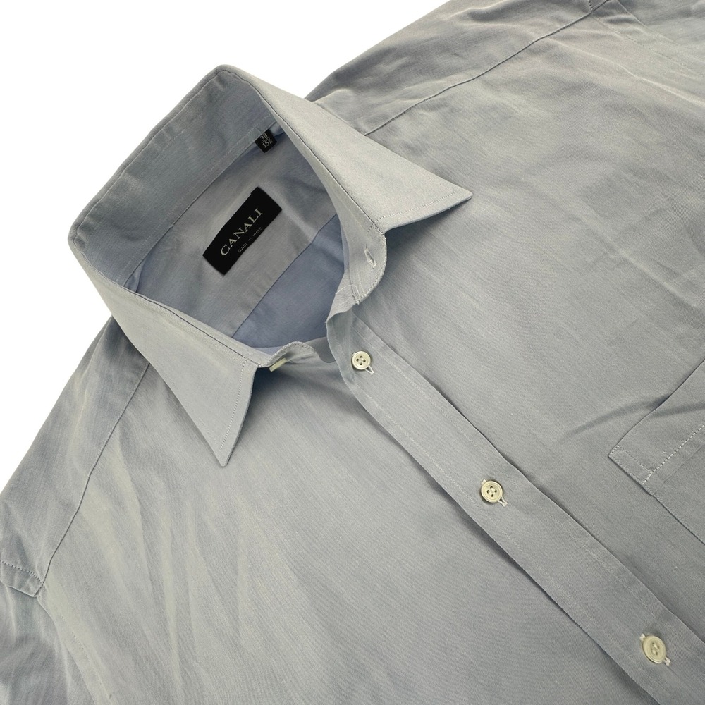 Canali Mens 39 15.5 Dress Shirt Blue Solid Cotton Button Down Made in Italy